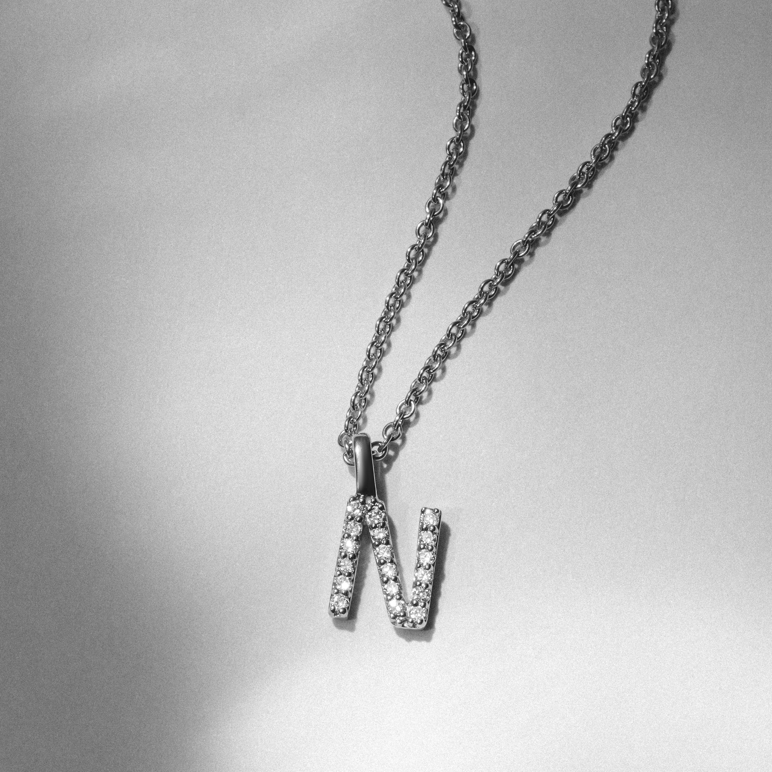 Love Letter Initial N Lab Diamond Necklace set in 9K White Gold